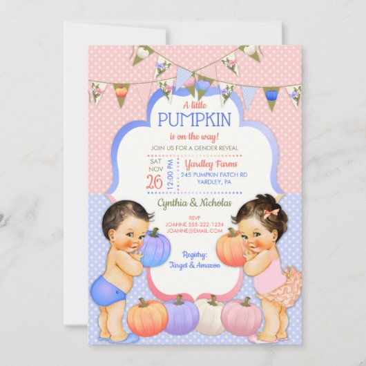 Invitation Petit Citrouille Genre Révéler Lumière Brunette (Devant)