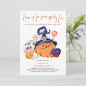 Invitation Petit Citrouille Halloween fête Nourriture 1er ann (Debout devant)
