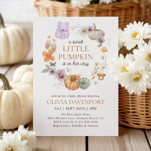 Invitation Petit Citrouille Lilac Floral Fall Girl Baby showe