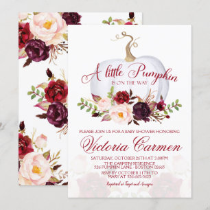 Invitation Petit Citrouille Marsala et Baby shower Blush