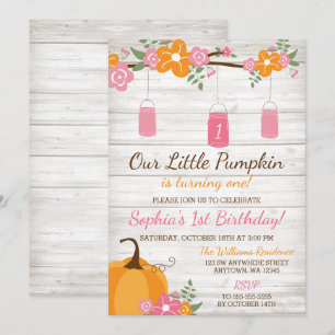 Invitation Petit Citrouille Mason Jars Automne Fille Premier