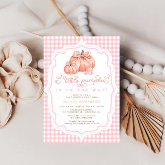 Invitation Petit Citrouille mignon Bow Girl Baby shower