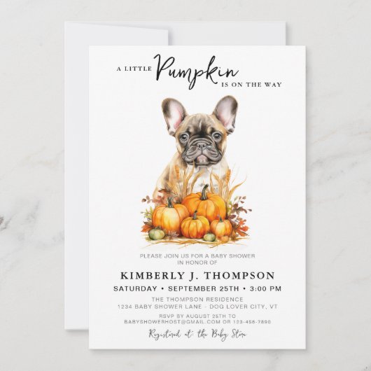 Invitation Petit Citrouille mignon Chiot Baby shower d'automn (Devant)