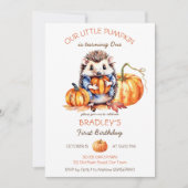 Invitation Petit citrouille mignon hérisson citrouilles anniv (Devant)