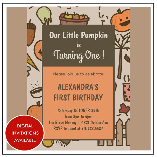 Invitation Petit Citrouille Orange Automne Halloween 1er anni