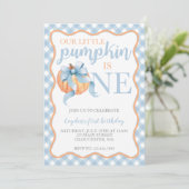Invitation Petit Citrouille Pastel Blue Bow automne 1er anniv (Debout devant)