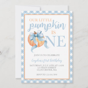 Invitation Petit Citrouille Pastel Blue Bow automne 1er anniv
