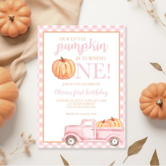 Invitation Petit Citrouille Pastel camion rose premier annive