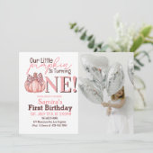 Invitation Petit Citrouille Pastel Rose Automne 1er Anniversa (Debout devant)