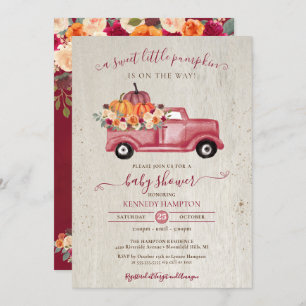 Invitation Petit Citrouille Red Fall Pickup Camion Baby showe