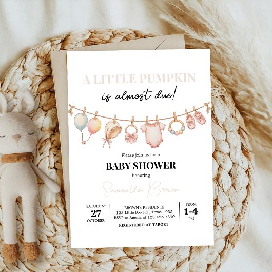 Invitation petit citrouille rose arc coquette automne babysho