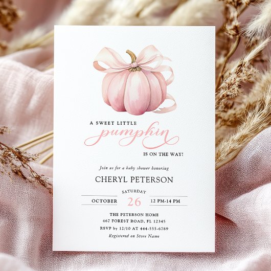 Invitation Petit Citrouille rose Bow sur le chemin Baby showe