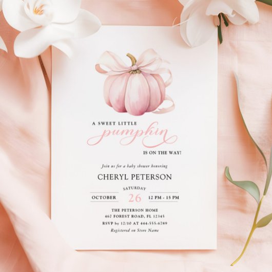 Invitation Petit Citrouille rose Bow sur le chemin Baby showe