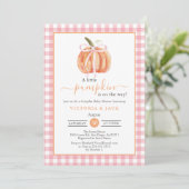 Invitation Petit Citrouille rose En vichy Baby shower d'autom (Debout devant)