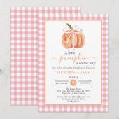 Invitation Petit Citrouille rose En vichy Baby shower d'autom (Devant / Derrière)