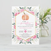 Invitation Petit Citrouille rose  Feuilles d'automne Baby sho (Debout devant)