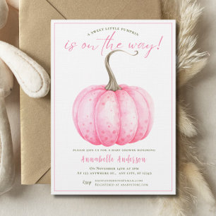 Invitation Petit Citrouille Rose Fille Baby Shower aquarelle