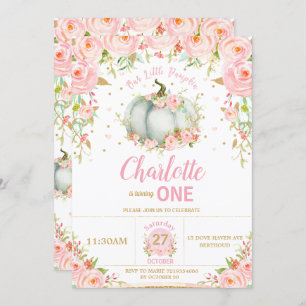 Invitation Petit Citrouille rose Floral 1er anniversaire