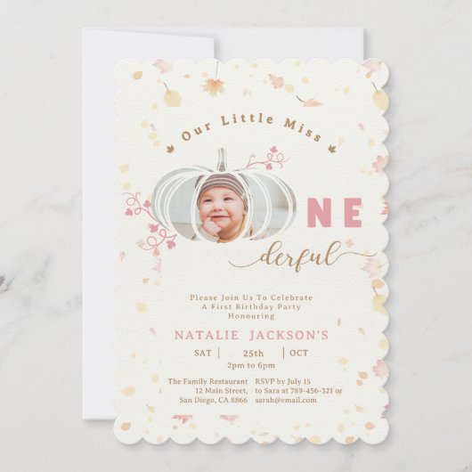 Invitation Petit Citrouille rose Onederday Photo 1er annivers (Devant)