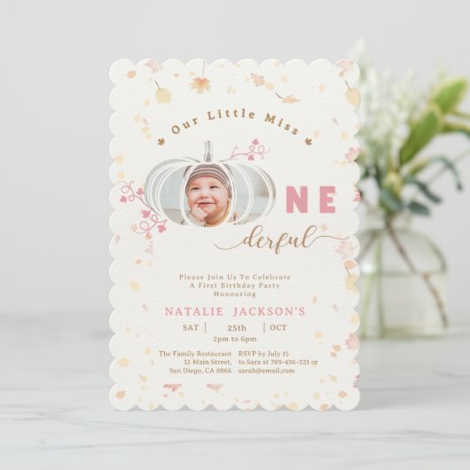 Invitation Petit Citrouille rose Onederday Photo 1er annivers (Debout devant)