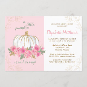 Invitation Petit Citrouille Rose or automne Baby shower fille