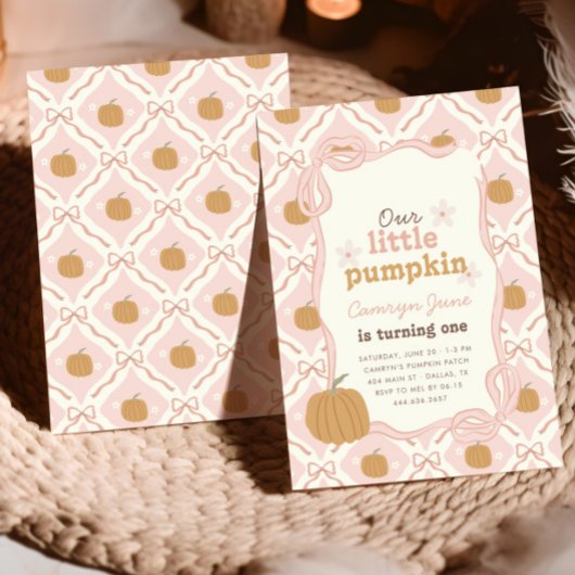 Invitation Petit Citrouille rose Preppy Coquette 1er annivers
