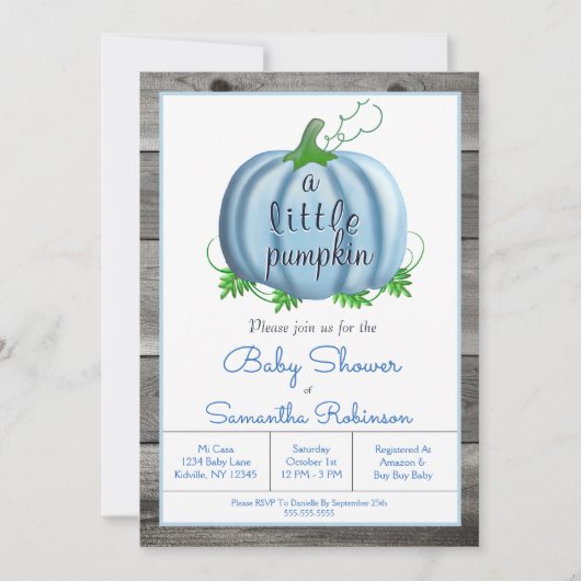 Invitation Petit Citrouille Rustic Fall Baby shower (Devant)