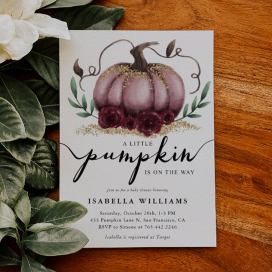 Invitation Petit Citrouille Rustique Rose Doré Baby Shower