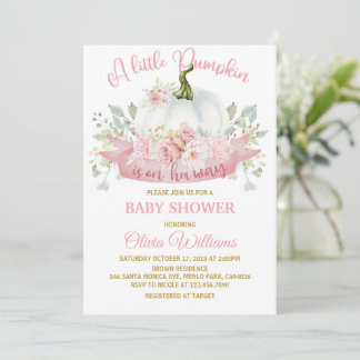 Invitation Petit Citrouille sur le Baby shower Way Pink Bow