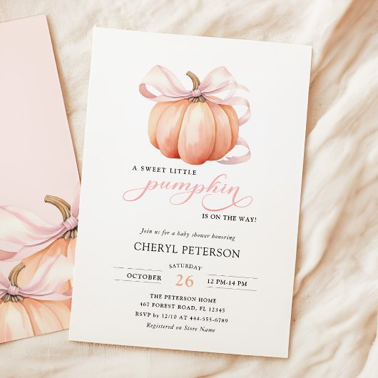 Invitation Petit Citrouille sur le Baby shower Way Pink Bow