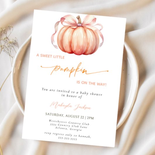 Invitation Petit Citrouille sur le Baby shower Way Pink Bow