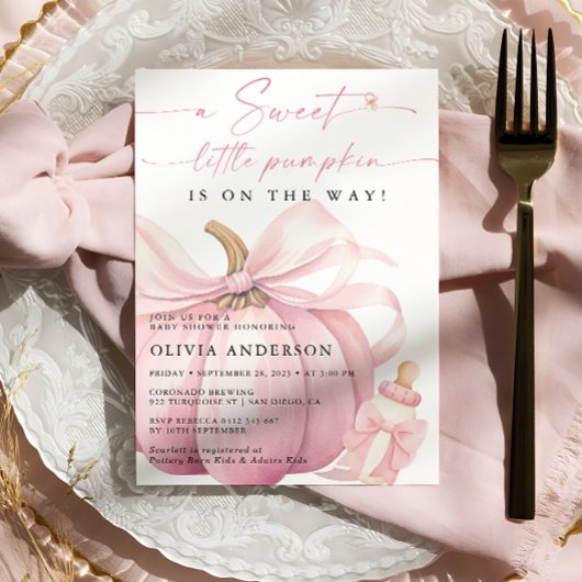Invitation Petit Citrouille sur le Baby shower Way Pink Bow
