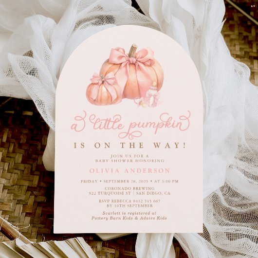 Invitation Petit Citrouille sur le Baby shower Way Pink Bow