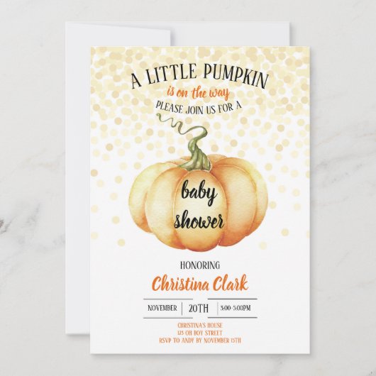 Invitation Petit Citrouille sur le chemin Baby shower aquarel (Devant)