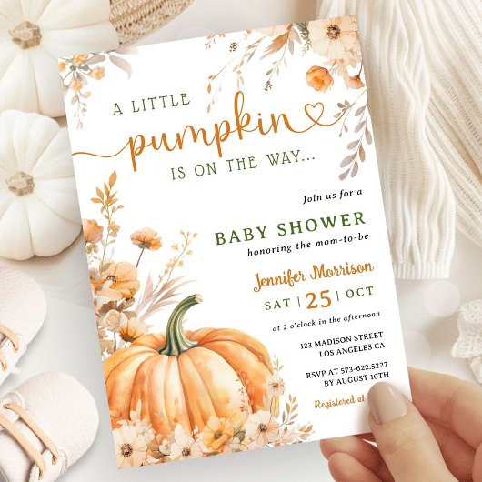 Invitation Petit Citrouille sur le chemin Baby shower d'autom