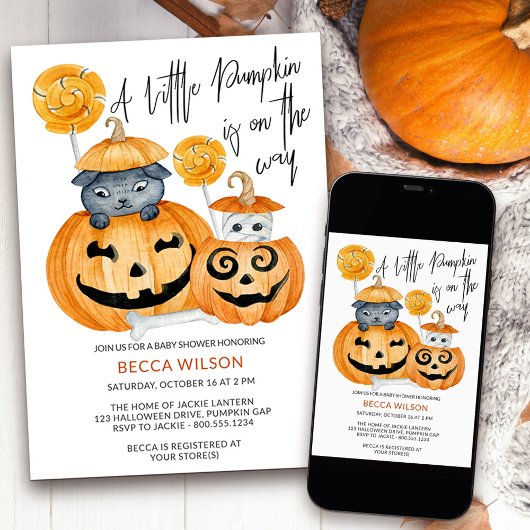 Invitation Petit Citrouille sur le chemin Baby shower Hallowe