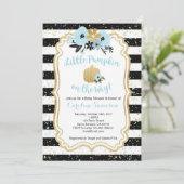 Invitation Petit Citrouille sur le chemin - Bleu et Gold- Gar (Debout devant)