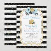 Invitation Petit Citrouille sur le chemin - Bleu et Gold- Gar (Devant / Derrière)