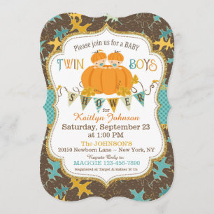 Invitation Petit Citrouille Twin Boys Fall Leaves Baby shower