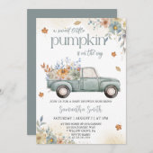 Invitation Petit citrouille vert Camion automne baby shower d (Devant / Derrière)