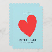 Invitation Petit Coeur Baby shower bleu doux (Devant / Derrière)