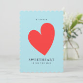 Invitation Petit Coeur Baby shower bleu doux (Debout devant)
