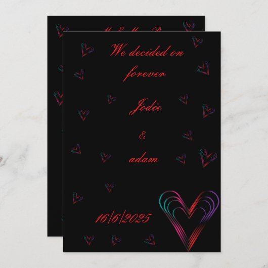 Invitation petit coeur coloré mignon (Devant / Derrière)