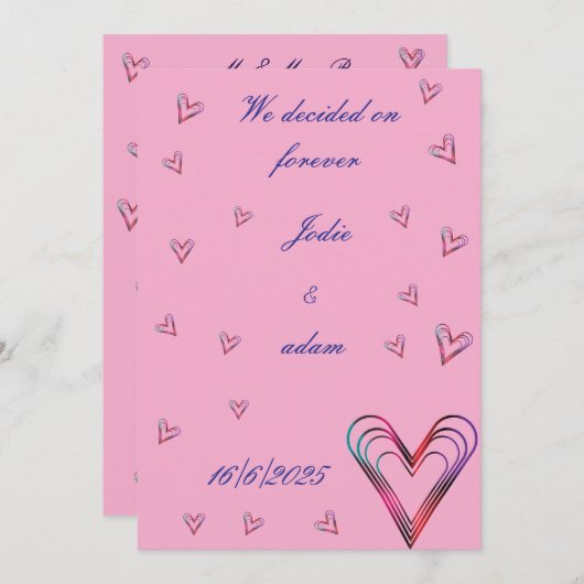 Invitation petit coeur coloré mignon (Devant / Derrière)