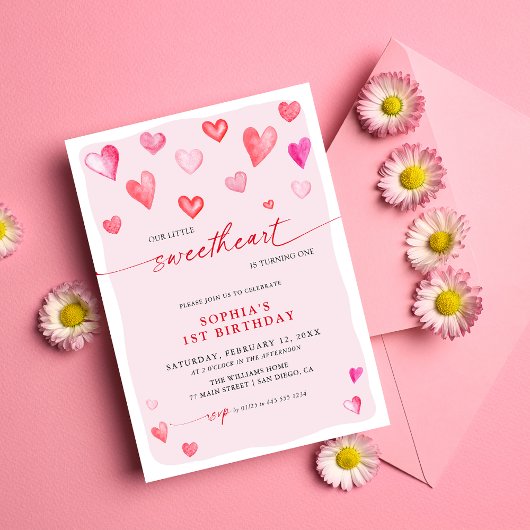 Invitation Petit cœur d'anniversaire Cœurs 