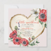 Invitation Petit Coeur doux Baby shower en tranche de bois (Devant)