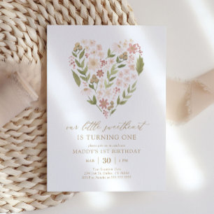 Invitation Petit coeur floral doux Anniversaire
