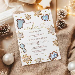 Invitation Petit Cookie Blue Baby Shower Gingerbread Hiver
