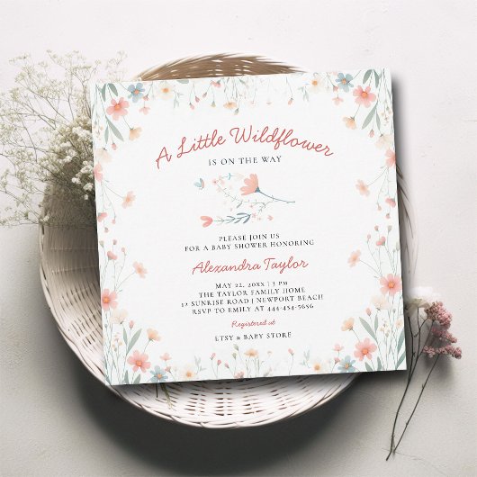 Invitation Petit Corail Fleur sauvage Turquoise Mignonne Baby