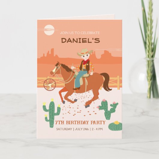 Invitation Petit cow-boy cool et cheval fête d'anniversaire (Devant)
